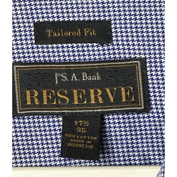 Jos A Bank Reserve Shirt Men's 17.5/35 Tailored Fit Blue Houndstooth Button Up - Picture 4 of 11